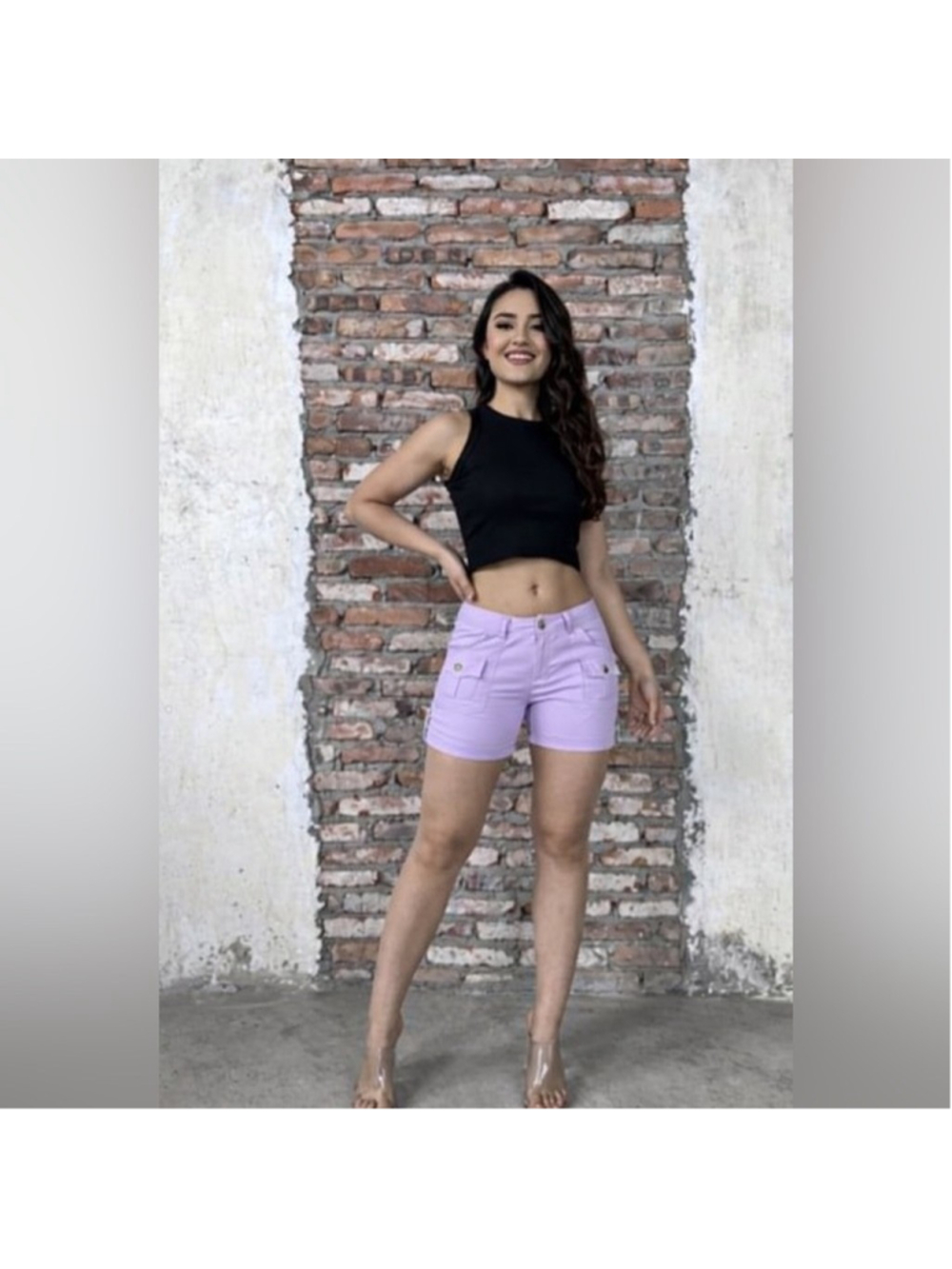 Flamingals stretchy light grayish-purple summer shorts size L MP-21